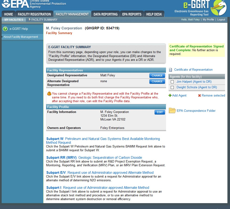 Facility Summary page image